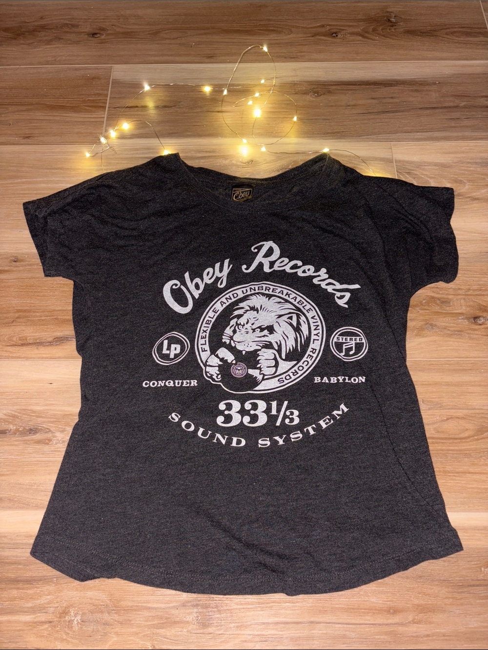 Obey Charcoal Graphic Logo Tee with White Print VINTAGE